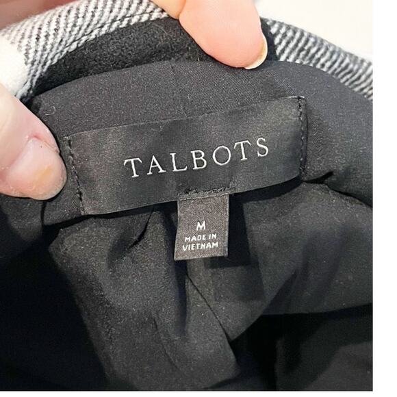 Talbots Belle Check Long Sleeve Button Up Shirt Jacket White Black Medium - Picture 2 of 5
